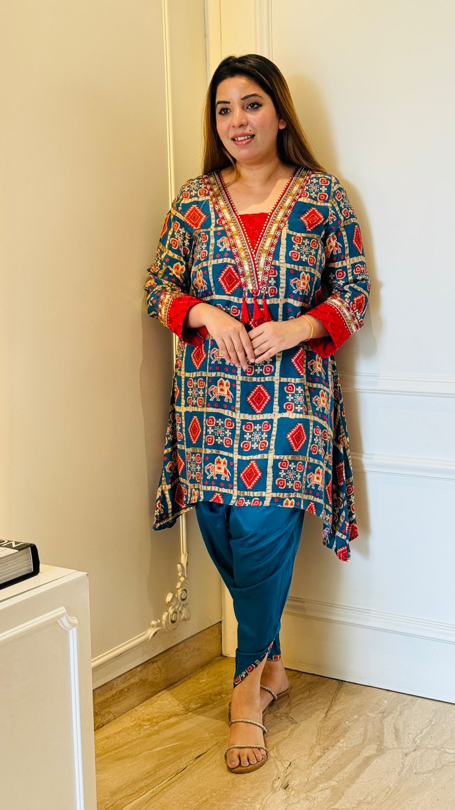 Vritika Tulip Dress- Red, Blue